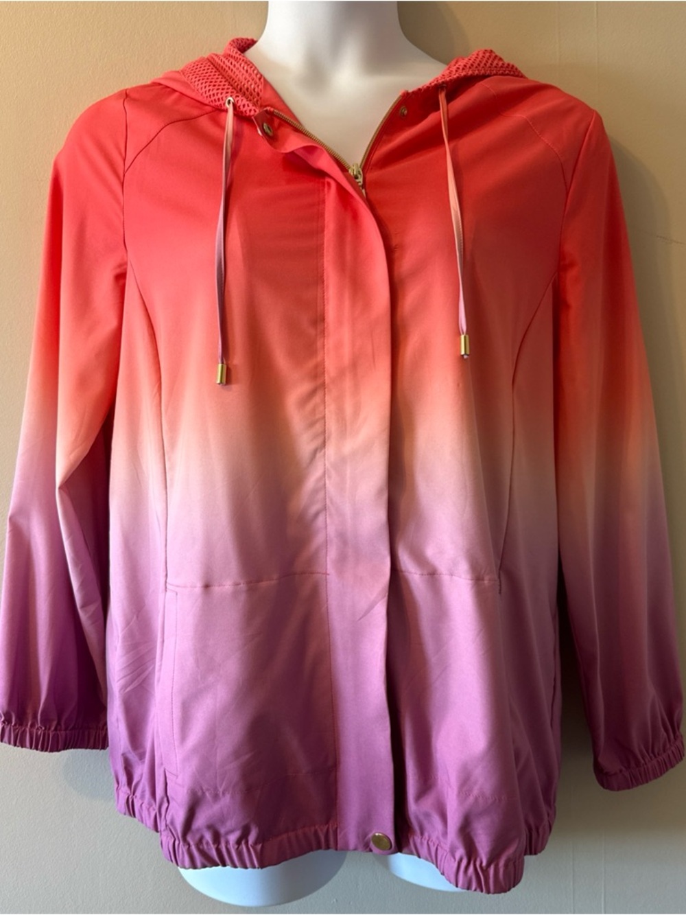 Chico’s Large Zenergy Ombré Pink Purple Lightweight Hooded Jacket Sz 2  SEE DESC